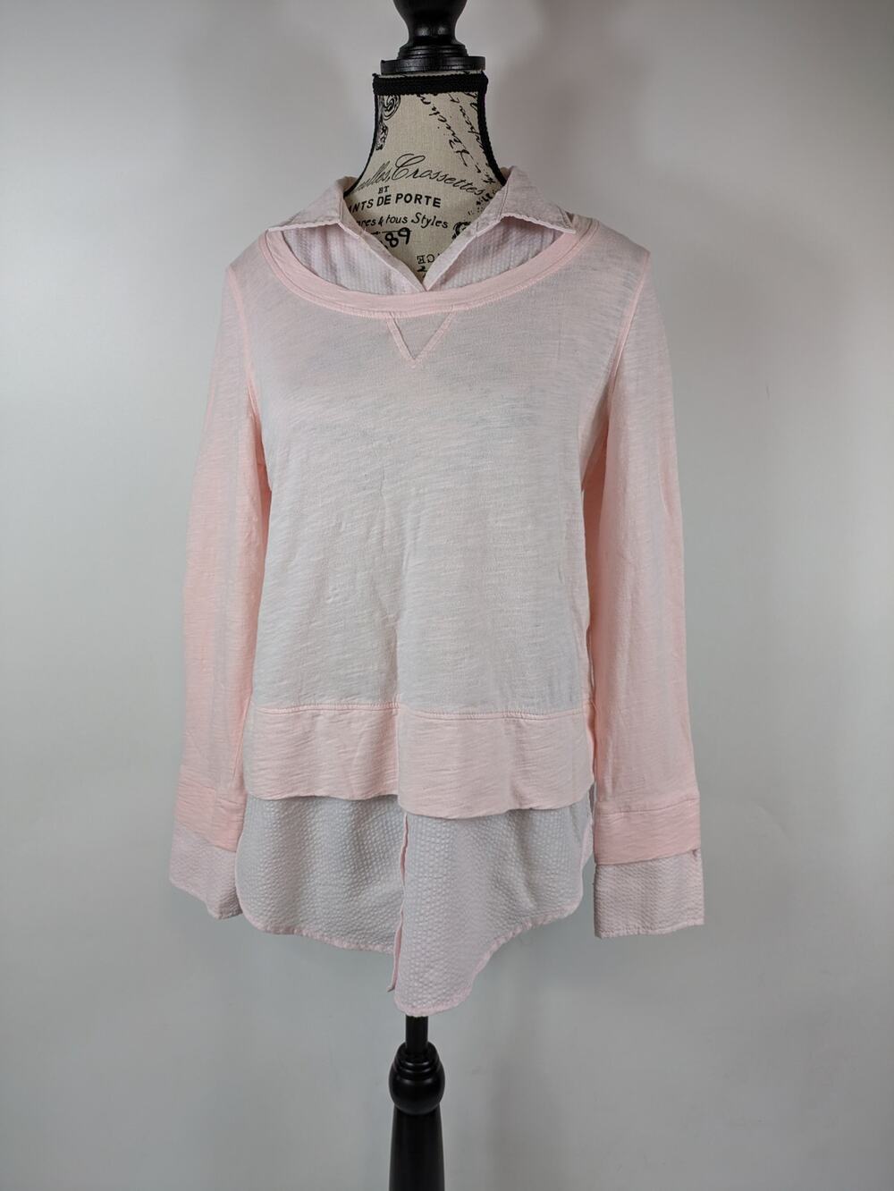 Tommy Hilfiger Womens Small Layered Blouse Light Pink Casual Work Top Shirt